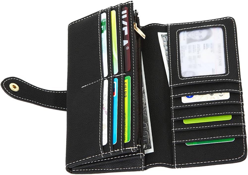 Women's Vegan Leather 17 Card Slots Card Holder Long Big Bifold Wallet