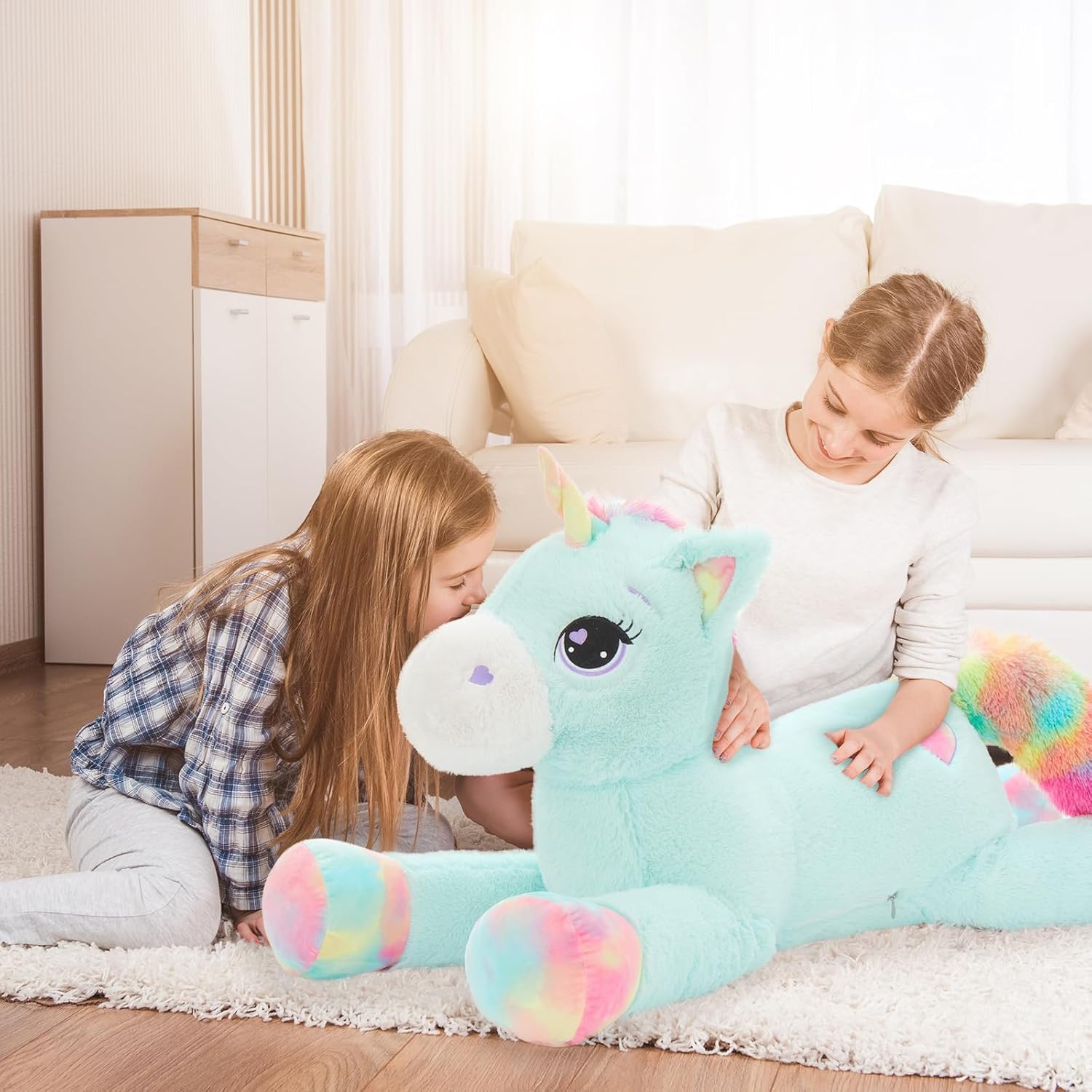 Tezituor 43in Giant Unicorn Plush Toys,Big Blue Unicorn Stuffed Animals,Lovely Birthday Decorations for Children,Great Unicorns Gifts for Girls Kids Women Girlfriend Christmas Valentines