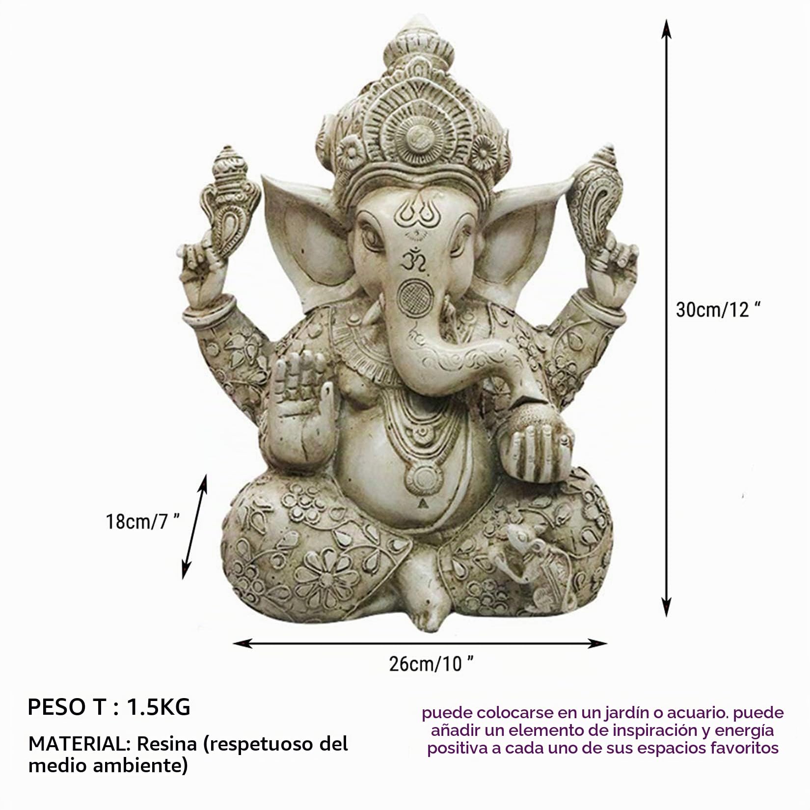 Ganesha Elefantes Decoracion Figuras Hindú de Budas Decorativos Budas Grandes de Jardin, ‌Altura 30 cm