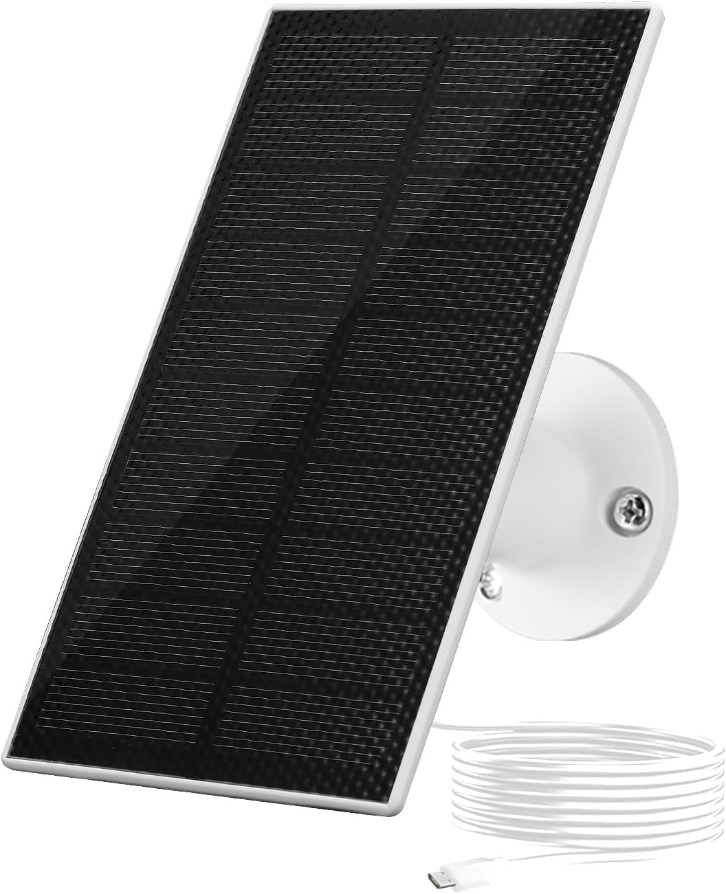 GMK 1.6W Solar Panel for Security Cameras, Micro USB Port with 10ft Charging Cable, 360°Adjustable Mounting Bracket with IP65 Waterproof, White, LL-03W