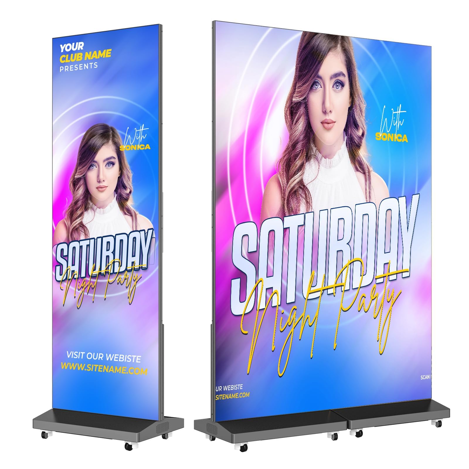 MWE P1.86 Spliceable LED Poster Screen with Flight Case, Foldable LED Digital Signage Advertising Display Kiosk with Publishing System, Portable Digital Poster for Events and Rentals (2 Panels), Black