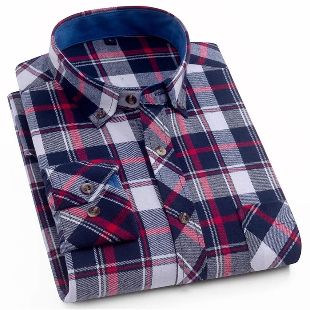 Adhdyuud Camisas de cuadros suaves para hombre, estilo casual, ajuste regular, franela de algodón, manga larga, camisa de vestir a cuadros
