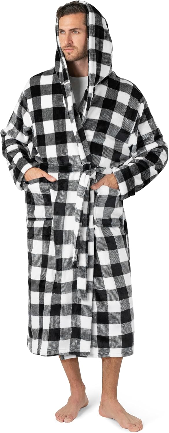 PAVILIA Mens Robe, Hooded Fleece Bathrobe for Men, Plush Long Warm Robe for Male Bath Spa