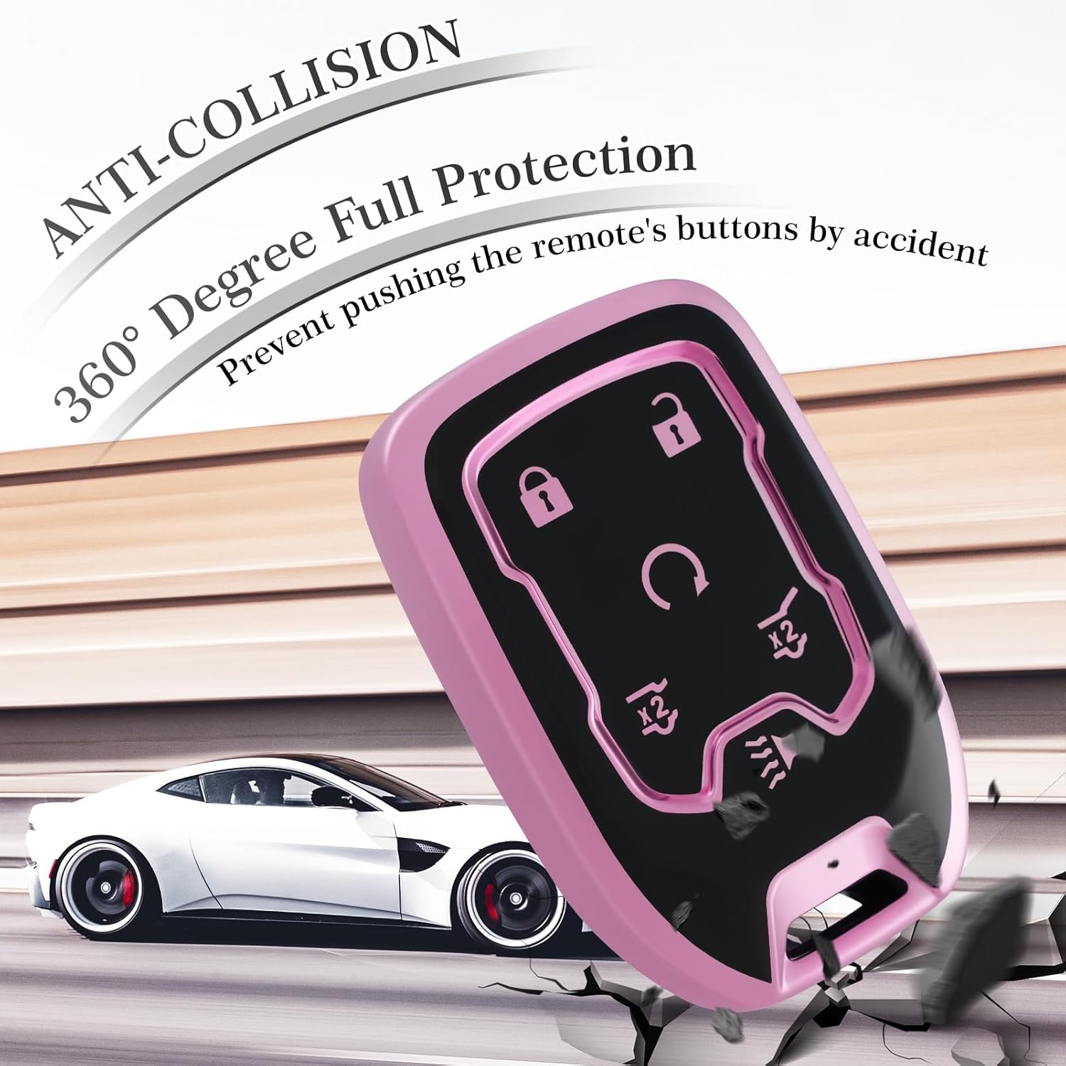 EnerCharge Black TPU Key Fob Cover with Keychain, Suitable for Equinox Malibu Cruze Blaze Traverse Trax and Other Models, 6-Buttons Key Case Car Accessories, Black Pink