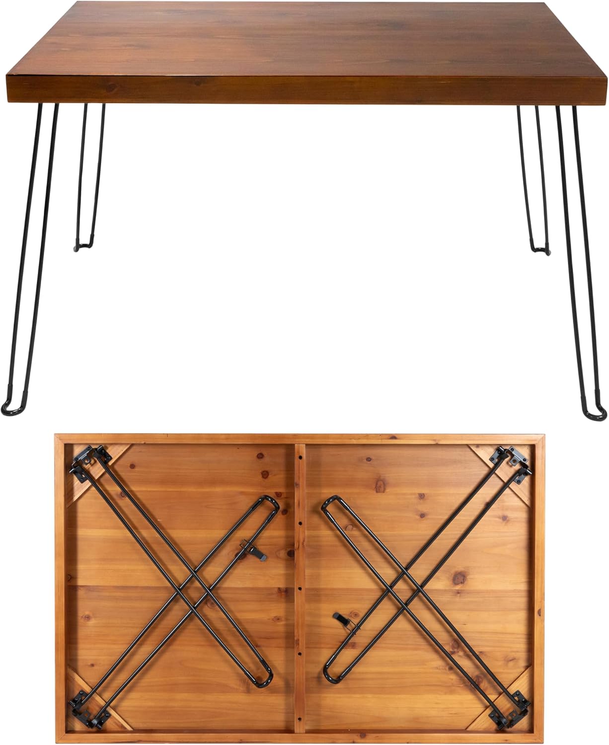 Sleekform Wooden Folding Dining Table for 4 - with Collapsible Hairpin Legs - 4 ft Portable Small Foldable Dining Room Table for Farmhouse Kitchen and Small Spaces - Walnut 30"D x 47"W x 28.5"H Walnut