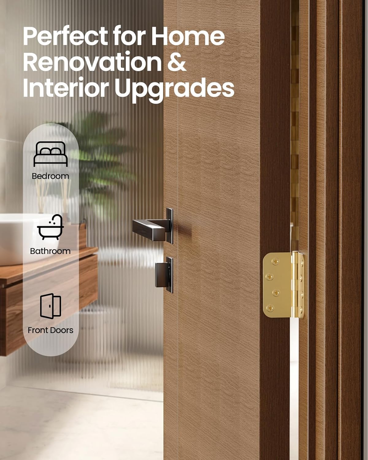 4" X 4" Satin Brass Door Hinges – 18 Pack Gold Door Hinges with 5/8" Radius, Rounded Interior Heavy Duty 4 Inch Exterior & Front Door Hinge for Residential Use