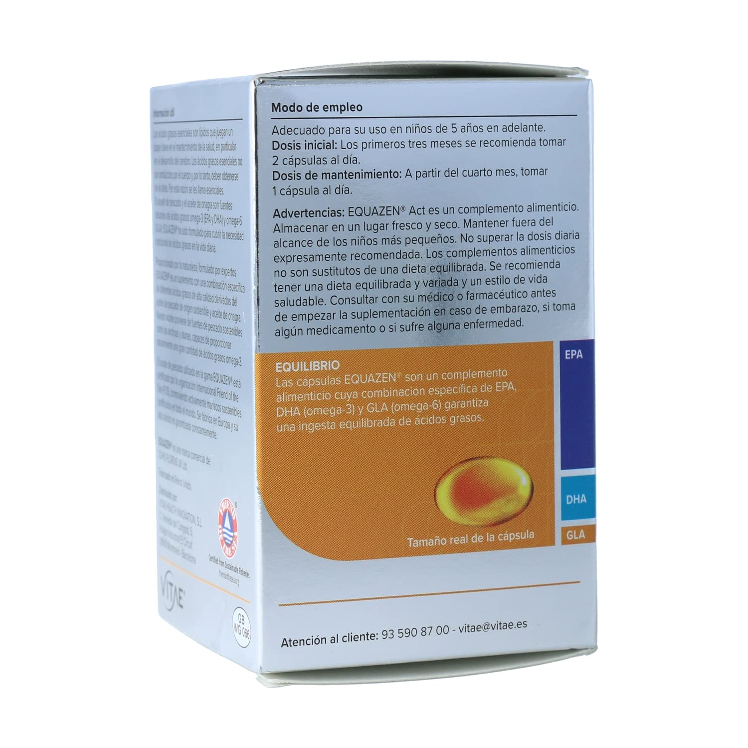 Vitae EQUAZEN Forte 60 cápsulas | Combinación única de Omega 3 y 6 | Alto poder nutricional (EPA, DHA y GLA) | Desarrollo cognitivo
