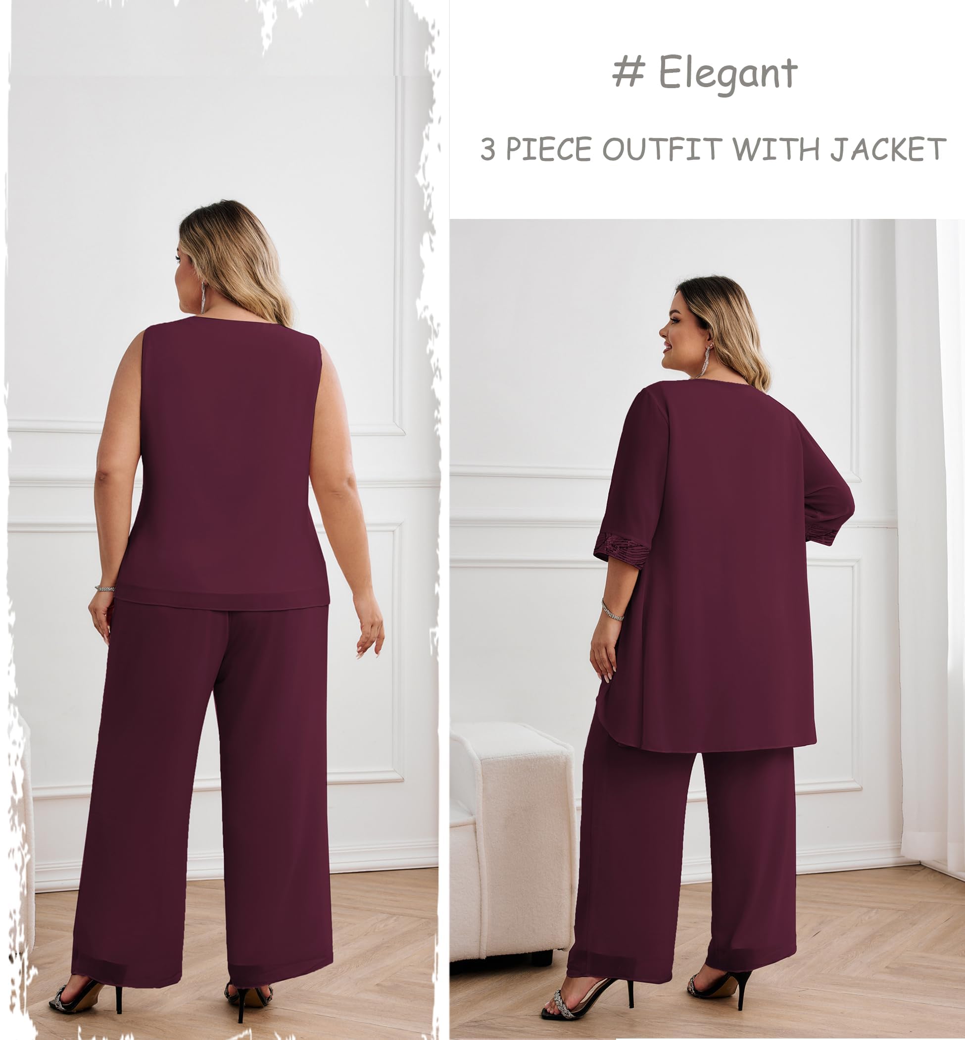 Hanna Nikole Conjunto de 3 piezas de chifón para madre de la novia, vestidos formales para invitados de boda, con chaqueta