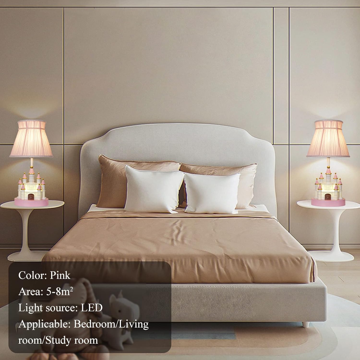 Cartoon Kids Castle Shape Resin & Fabric Shade Table Lamp - Pink, Modern, Cute for Girl's Room, Bedroom, Nursery & Living Room