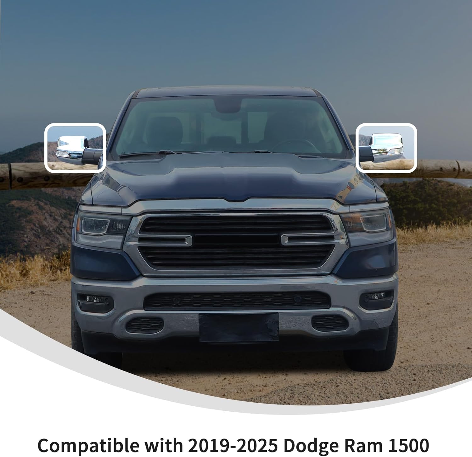 Linskip Driver and Passenger Side Mirror Covers with Turn Signal Light Compatibility for 2019-2023 2024 2025 Dodge Ram 1500, Door Mirror Bezel Caps for Ram 1500(Chrome)