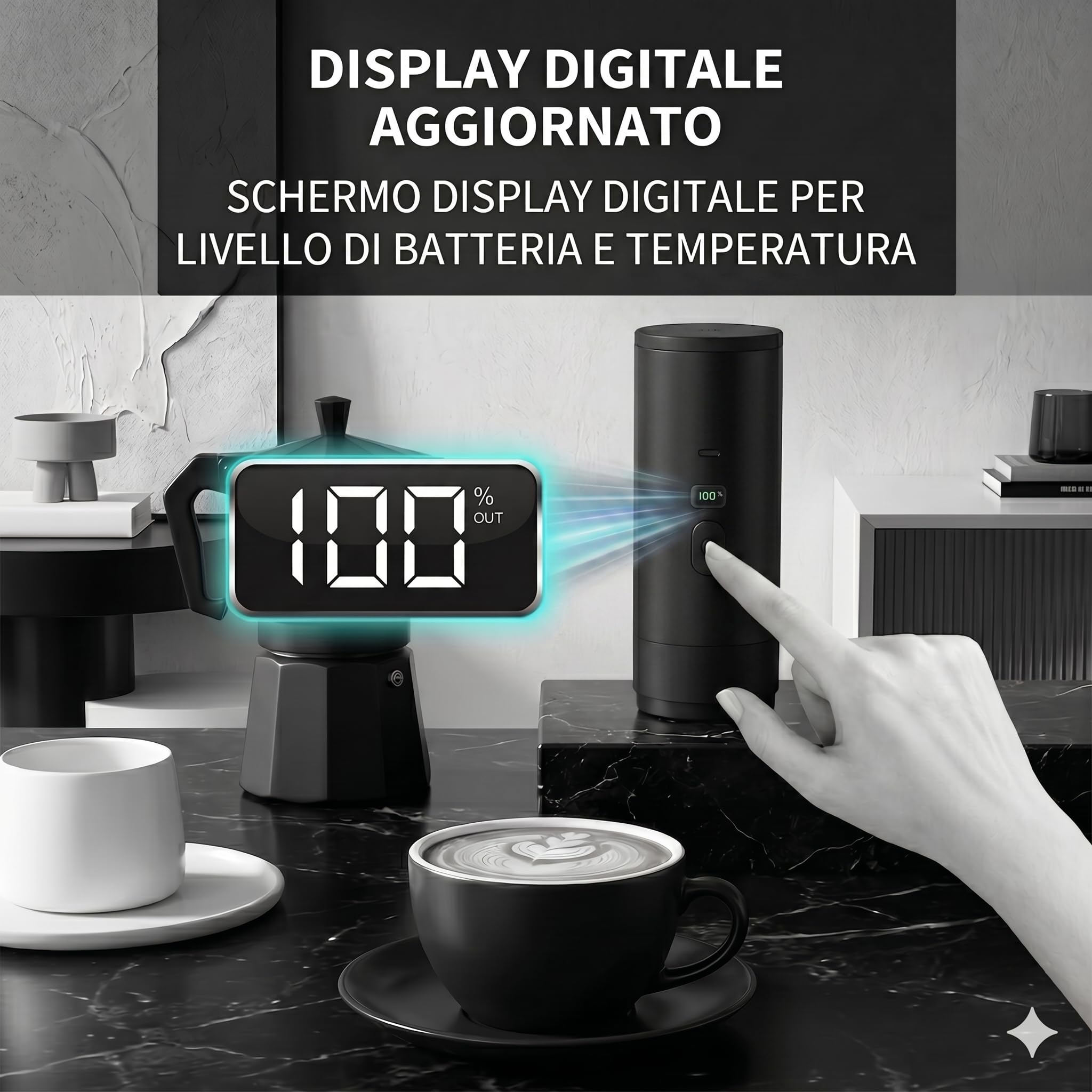 Macchina Caffè Espresso Portatile 3 in 1, Macchina da Caffè Italiana Automatica con Funzione Riscaldamento, Compatibile con Capsule Grandi, Piccole e Polvere, Batteria Ricaricabile USB (Nero)