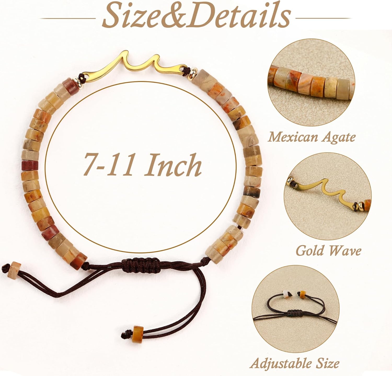 Sereney Birthday Gifts for Women, Wave Bracelet as 13th 16th 18th 21st 40th 50th 60th Birthday Gifts for Girls, Adjustable Natural Stone Bracelet as Easter Gifts for Teen Girls Gifts Idea - Image 6