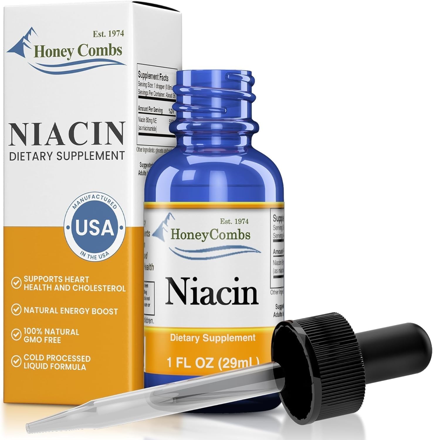 Vitamin B3-Niacin 80mg Niacin Equivalent Drops – Vitamin B Liquid Niacin Drops – Alcohol-free, Non-GMO Niacin Supplement 1oz