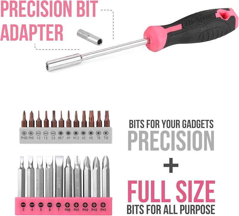 Hi-Spec 8V Akkus Fúró Szerszámkészlet Otthoni Javításhoz - 58-tlg, Pink-58 Pieces