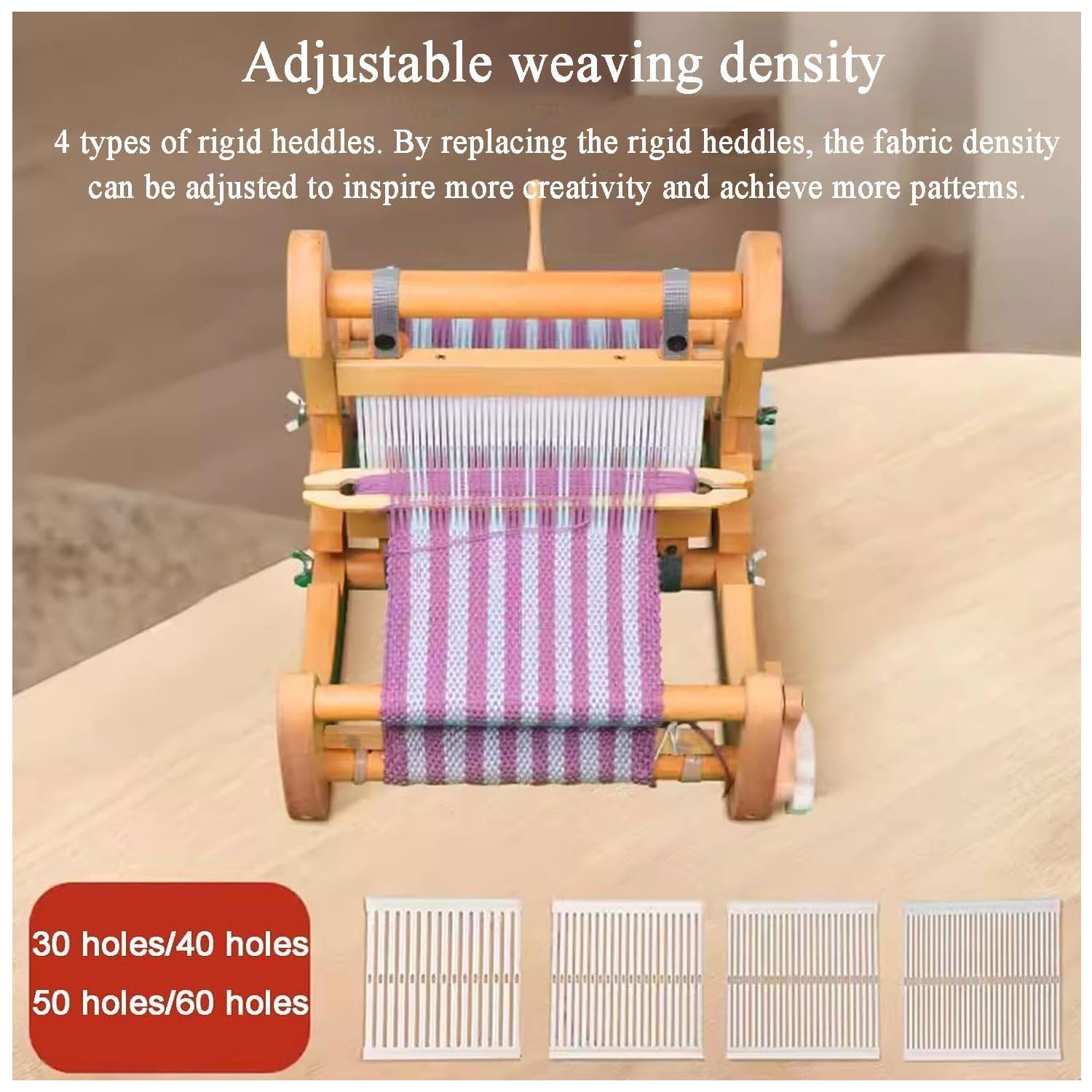 Telar De Sobremesa Plegable Portátil, Máquina De Tejer a Mano, Ancho De Tejido 200 Mm, con 4 Tipos De Lisos Rígidos, Juego De Telar para Bufandas, Manteles Pequeños, Tapetes De Té