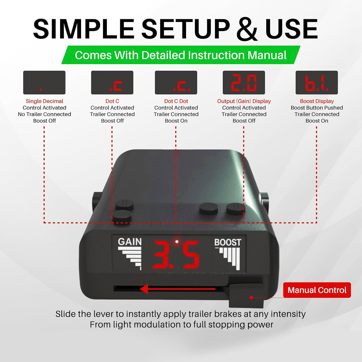 Proportional Electronic Brake Controller for Single Rod Trailers Smart Transducer Global Agreement Aluminum Alloy Construction Proportional Electric Brake Controller