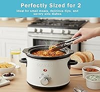 Vista 4 de Courant Slow Cooker Mini, Electric Round Ceramic pot, Adjustable Temp, Entrees, Sauces, Stews & Dips, Cool Touch Handles, Dishwasher Safe Glass Lid