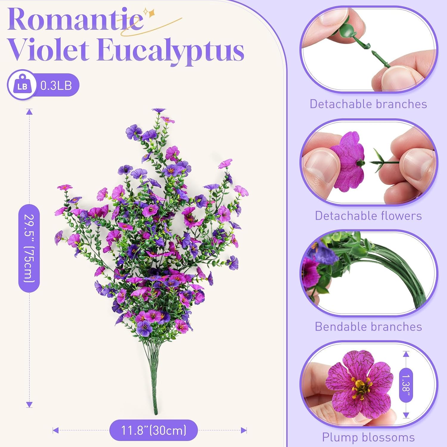 BlessedSeason 2 Pcs Artificial Hanging Flowers, UV Resistant Fake Flowers with Flexible Stems, Full Bundle Faux Flowers for Outdoor Planters, Zero Maintenance for Patio, Garden, Balcony, Double Purple