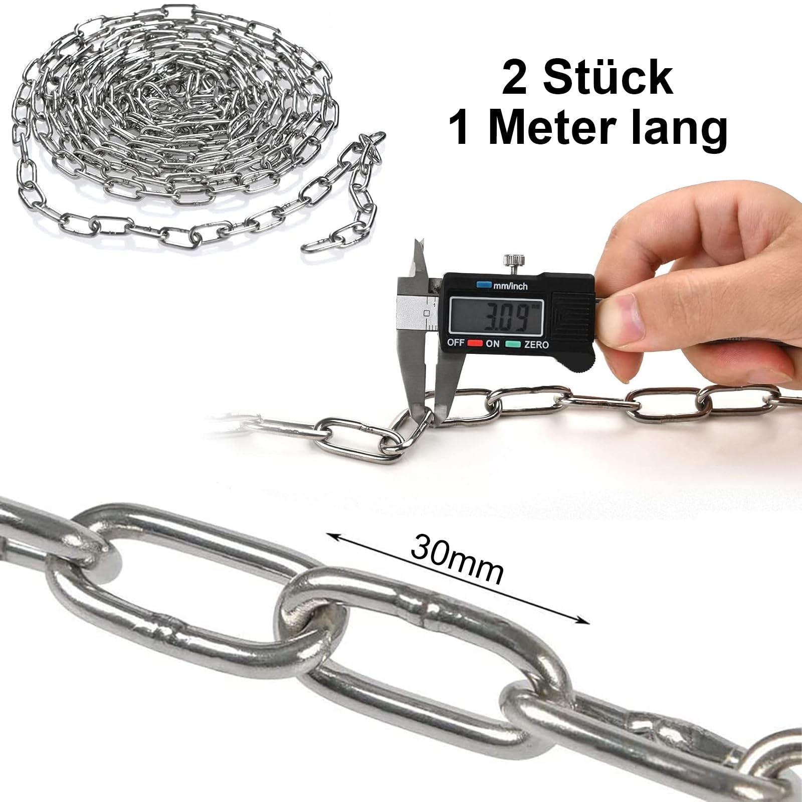 Vegena 2 Pezzi Catena in Acciaio Inox per Poltrona sospesa, Catena per Sedia Sospesa da 2 Metri, Catena con Due Moschettoni per Altalene, Poltrone Sospese, Amache
