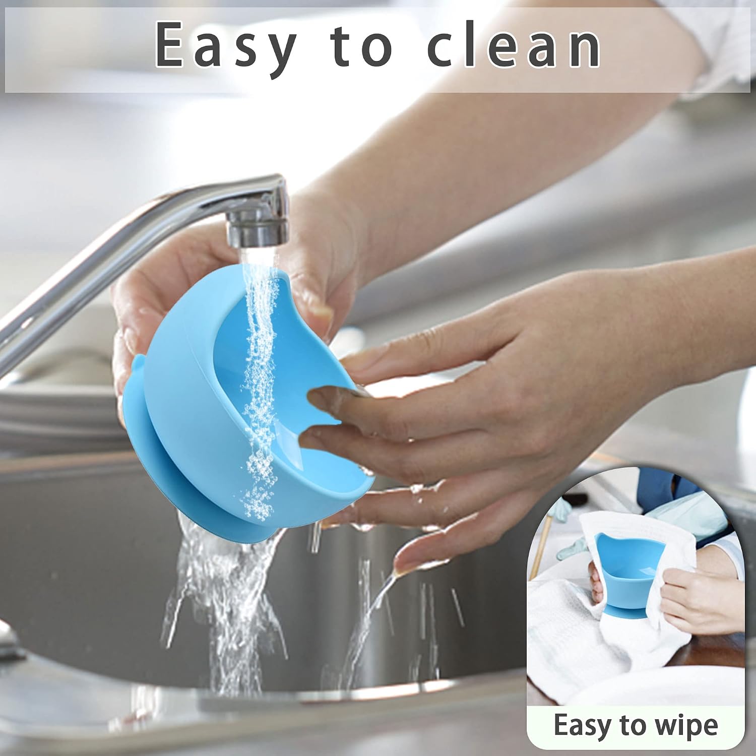 Delven Baby Bowls Spoons for Feeding,Silicone Toddler Weaning Bowls Set Blue with Suction BPA Free Non Slip Easy to Clean Cutlery Tableware Set for Children Infant Boys,Microwavable Dishwasher Safe - Image 3