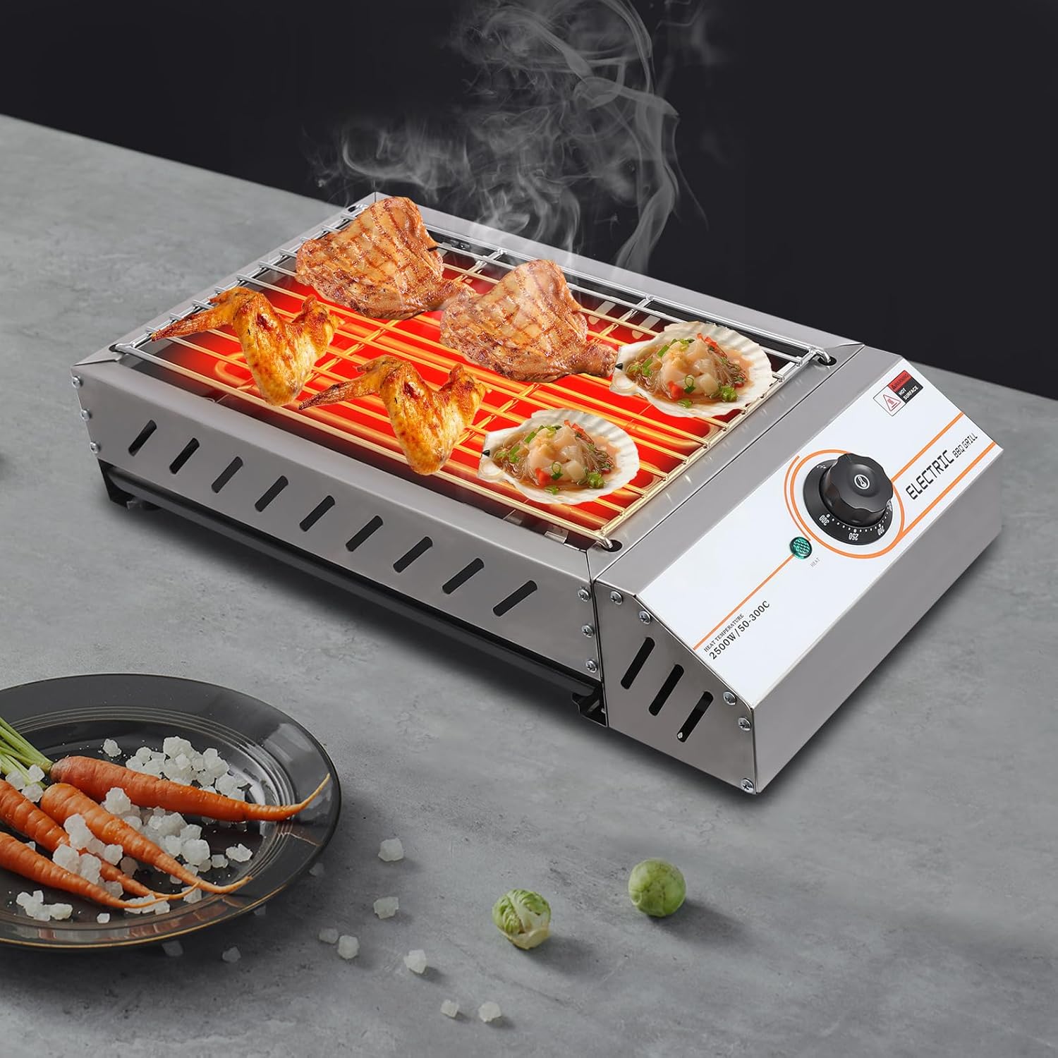 Electric Barbecue Grill, Indoor Grills Electric Smokeless, Stainless Steel Non-Stick BBQ Grill, Electric Grills Outdoor Cooking, 1800W High Power Portable Countertop Grill for Camping Patio Hiking