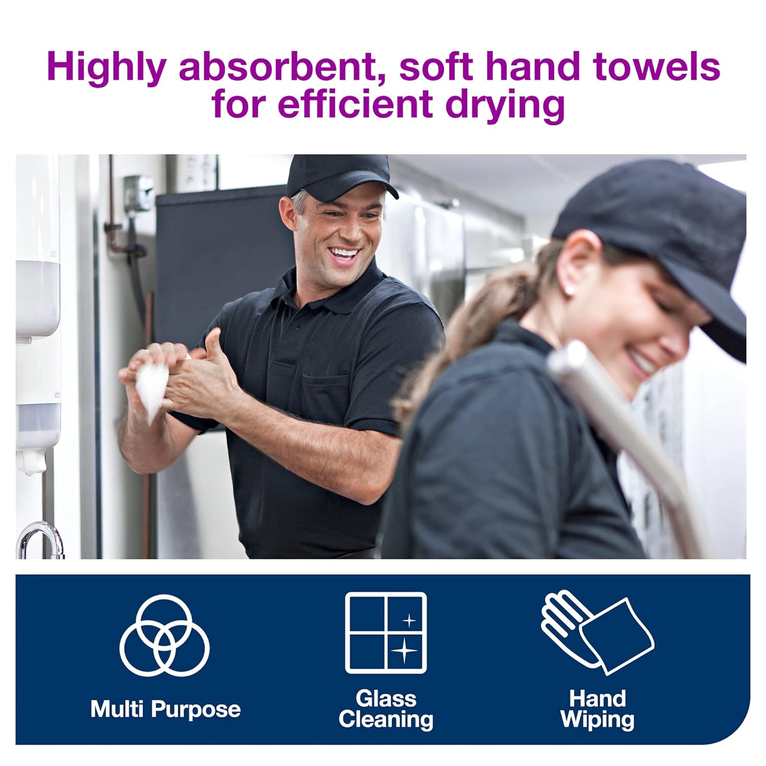 People using Tork hand towels for drying and cleaning
