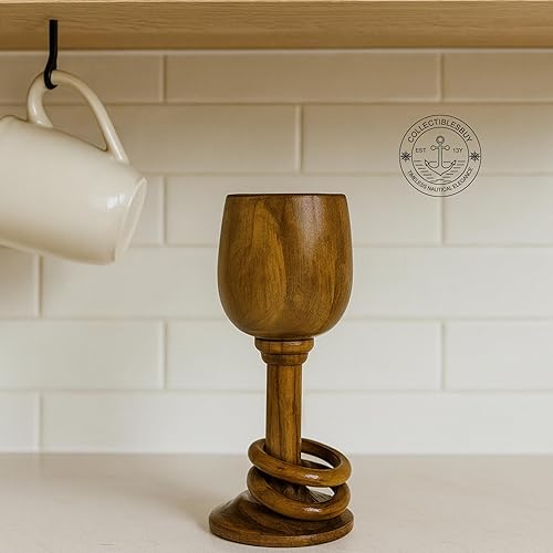 Miniatura 2 de Copa de vino rústica de madera hecha a mano con anillos decorativos, estilo vikingo, cáliz King Cup para cerveza, vino escocés, regalo único