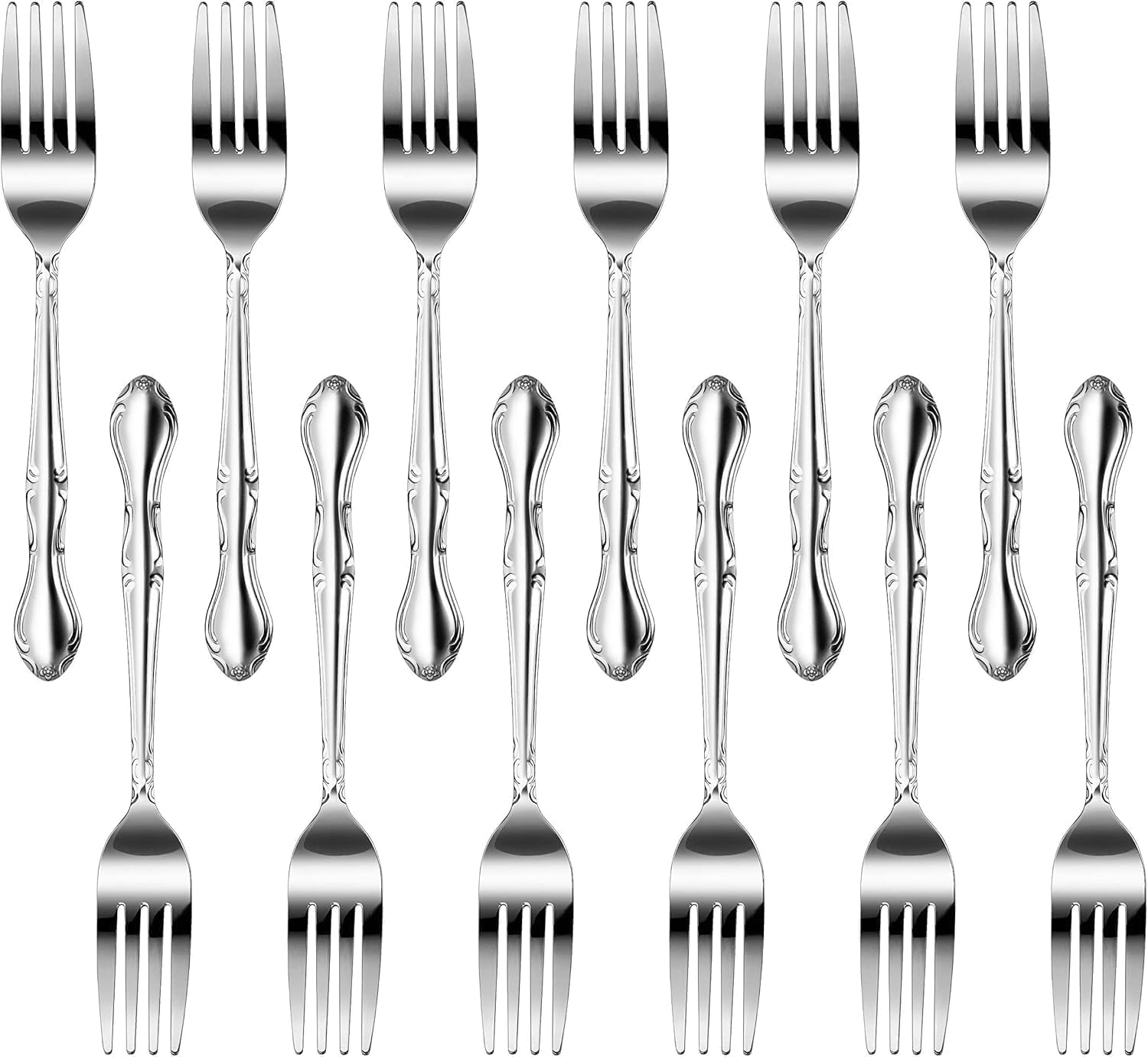 New Star Foodservice 58642 Stainless Steel Rose Pattern Dinner Fork, 7.2-Inch, Set of 12