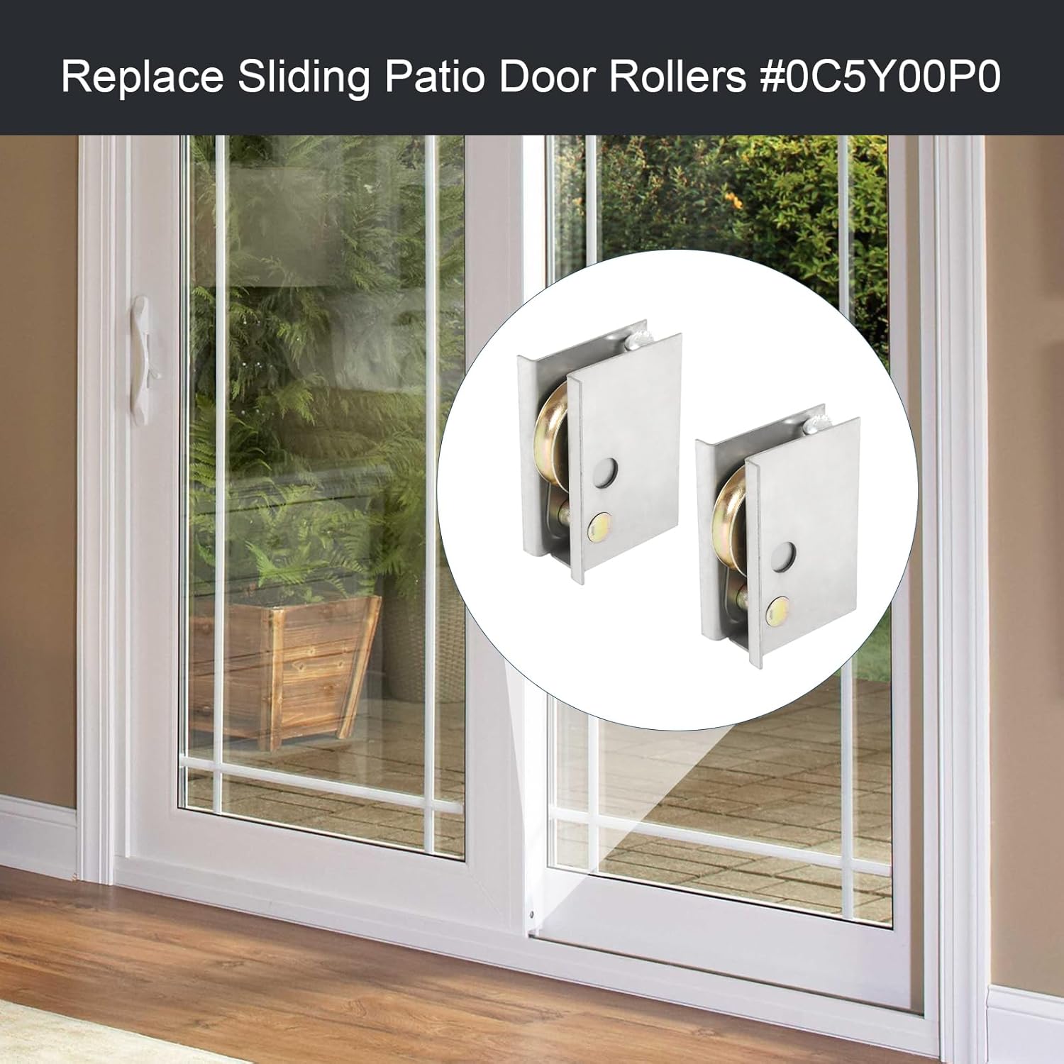 Patio Door Rollers Replacement #0C5Y00P0 - Compatible with P-Ella Sliding Patio Doors, 2 Pack, 1-1/2" Steel Ball Bearing, Adjustable Roller Height