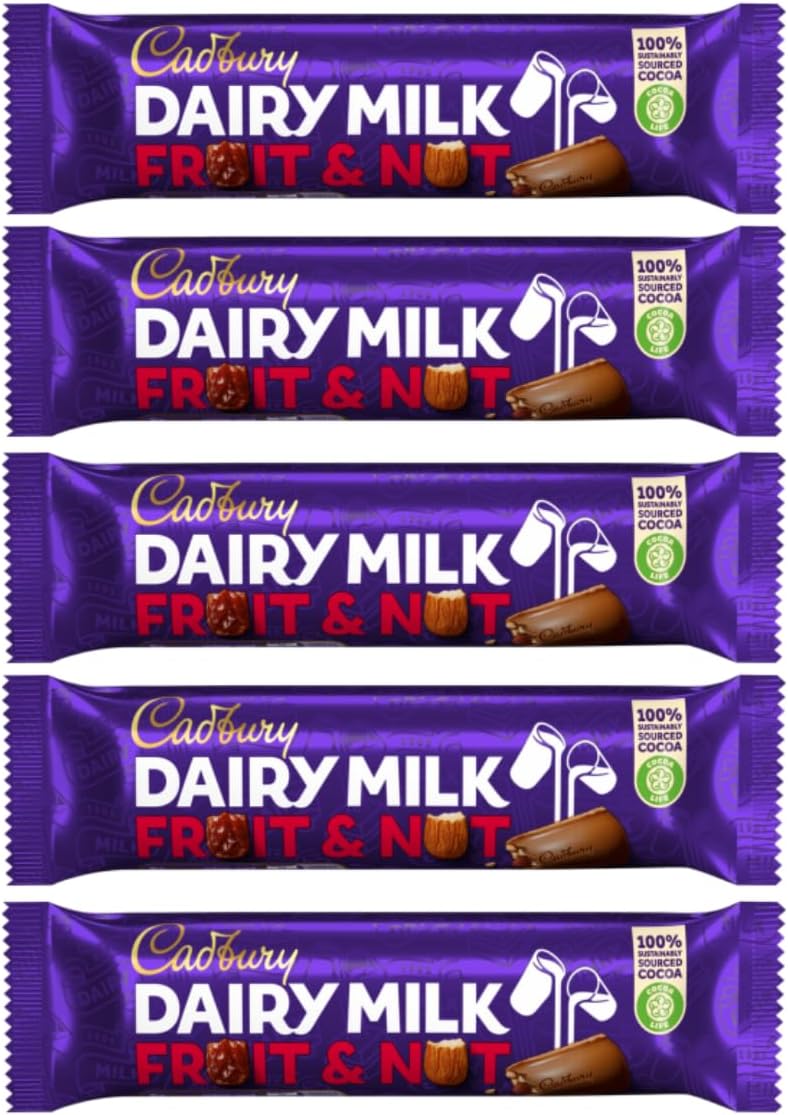 Cadburys Dairy Milk Fruit & Nut Standard 5 Bar Bundle - x5 49g Fruit & Nut Chocolate Bars