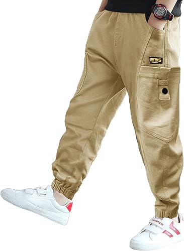 Rolanko Pantalones cargo para niños, casuales, con cintura elástica, para senderismo, holgados, para exteriores, 4-14 años