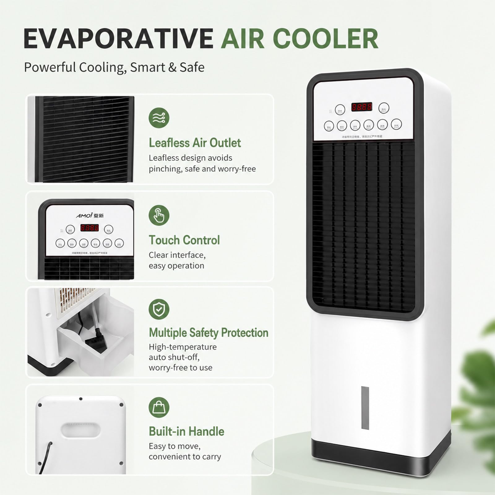8000 BTU tragbares Klimagerät mit Kühlventilator, Fernbedienung, 4 Modi, 3 Stufen, 110° Oszillation, leises Klimagerät für Schlafzimmer und Büro
