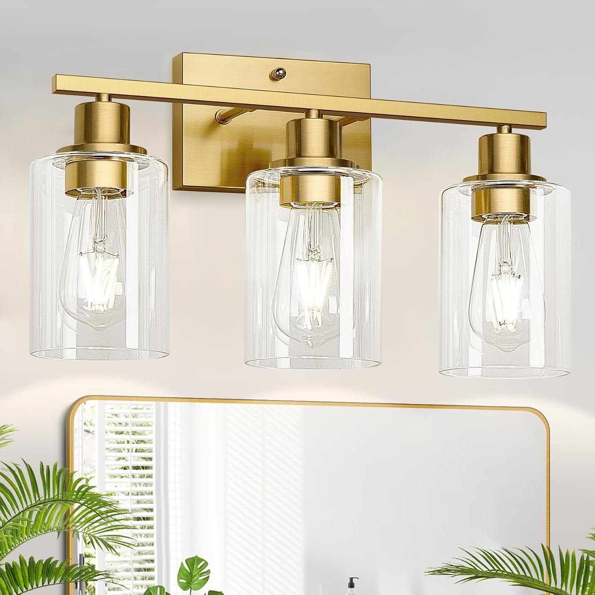 MOKATNG 3-Light Bathroom Light Fixtures Vanity Light with Clear Glass Shades