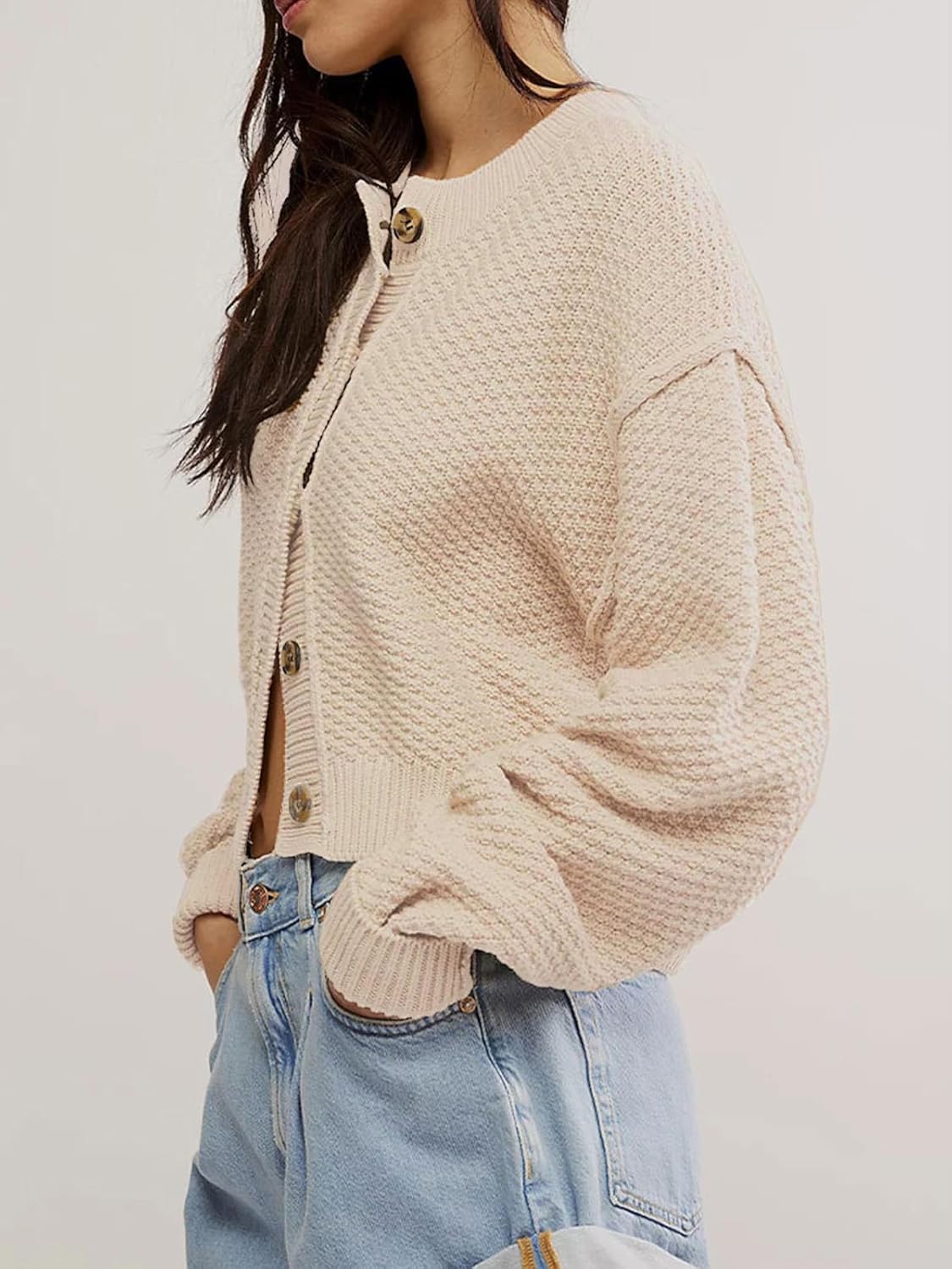 Cardigan Sweaters for Women,Long Sleeve Button Down Lightweight Cropped Short Cardigan - Image 2