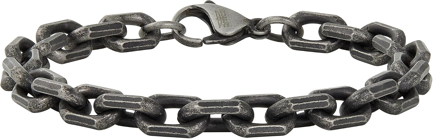 Invicta Bracelet for Men, Stainless Steel Chain Jewelry, Beveled Edge Rectangular, 8.5mm, 8.75"