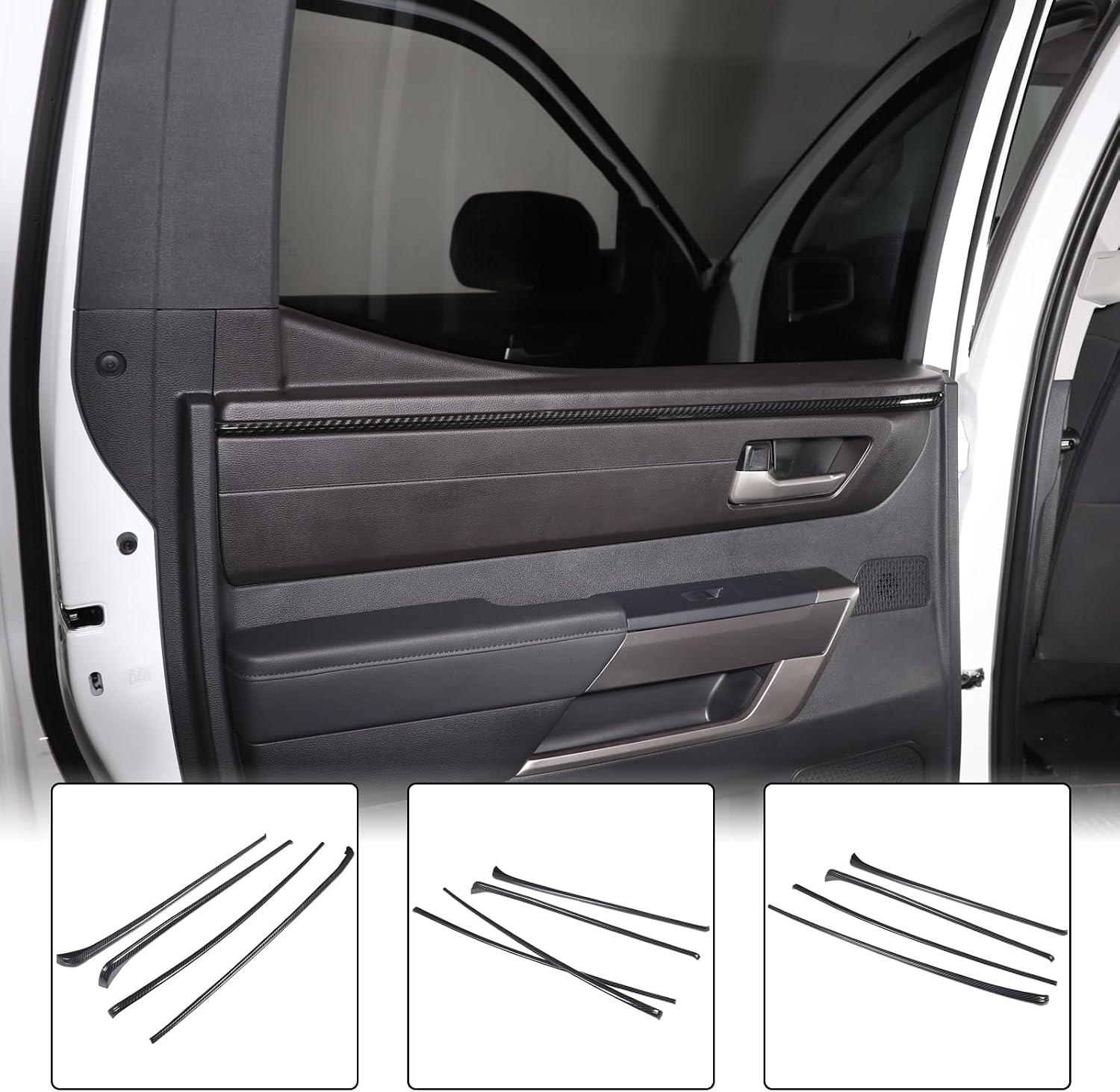 Aunginsy Car Inner Door Panel Strips Trim Compatible with Toyota Tundra Crew Max 2022-2026, Pickup Truck Front Rear Door Armrest Panel Molding Decorative Cover Protector ABS Interior Accessories