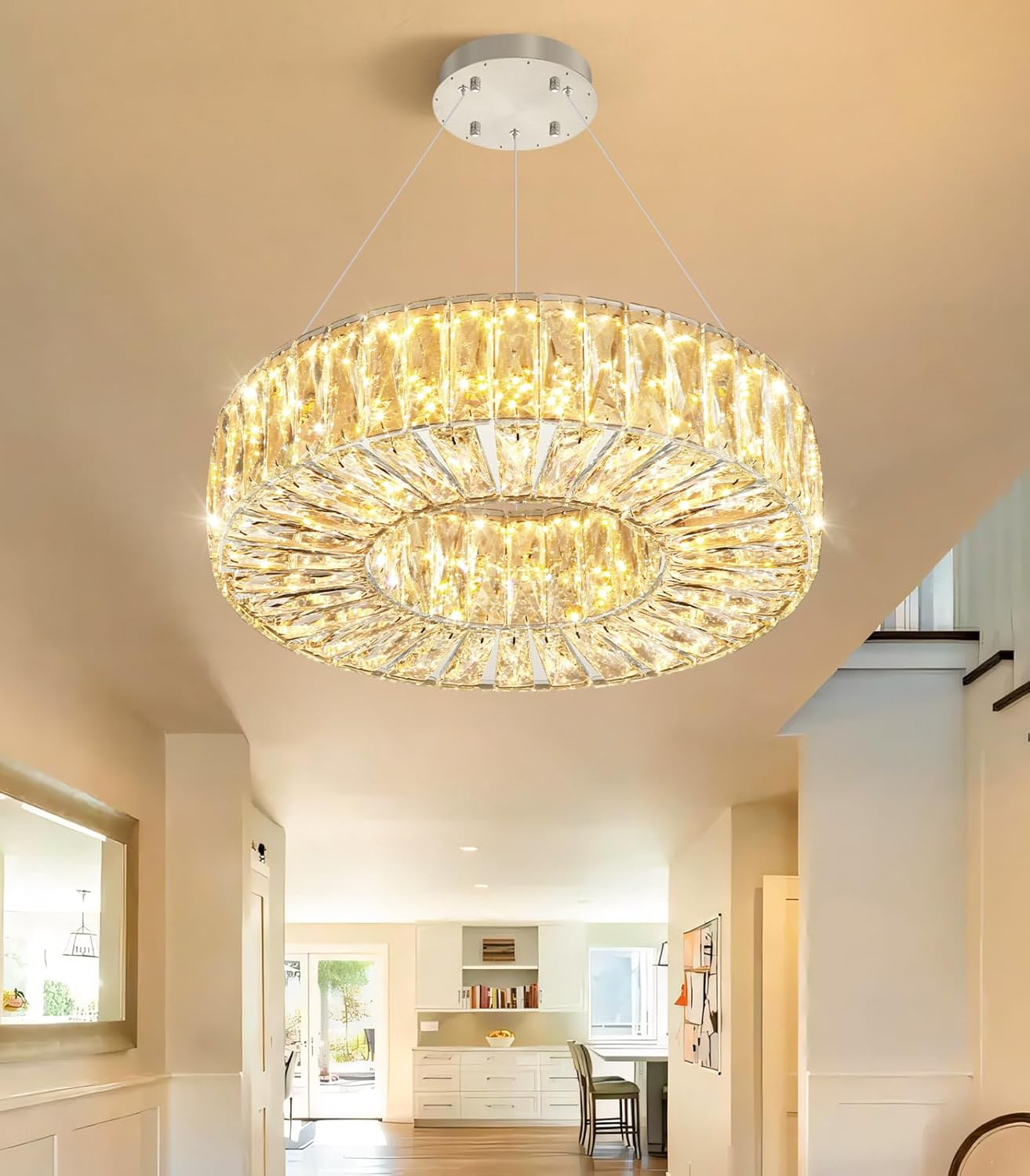 16 Inch LED Chandeliers for Dining Room Modern Crystal Ceiling Chandelier Hanging Lighting Fixtures for Bedroom Hallway LED Dimmable Lights Interior Rooms Light Silver