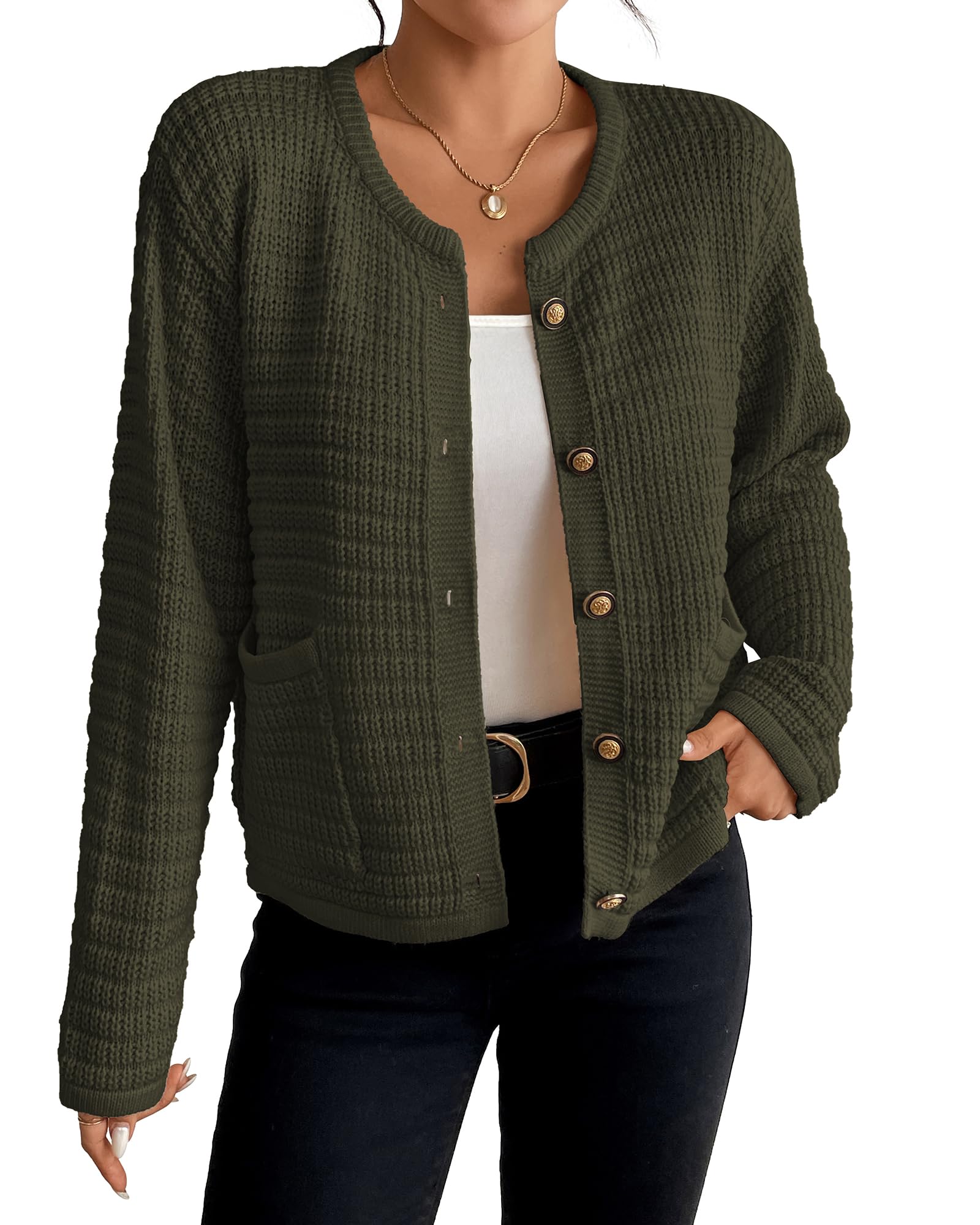 Bsubseach Womens Cardigan Sweaters 2025 Long Sleeve Open Front Button Down Knit Jackets Fall Cardigans with Pockets