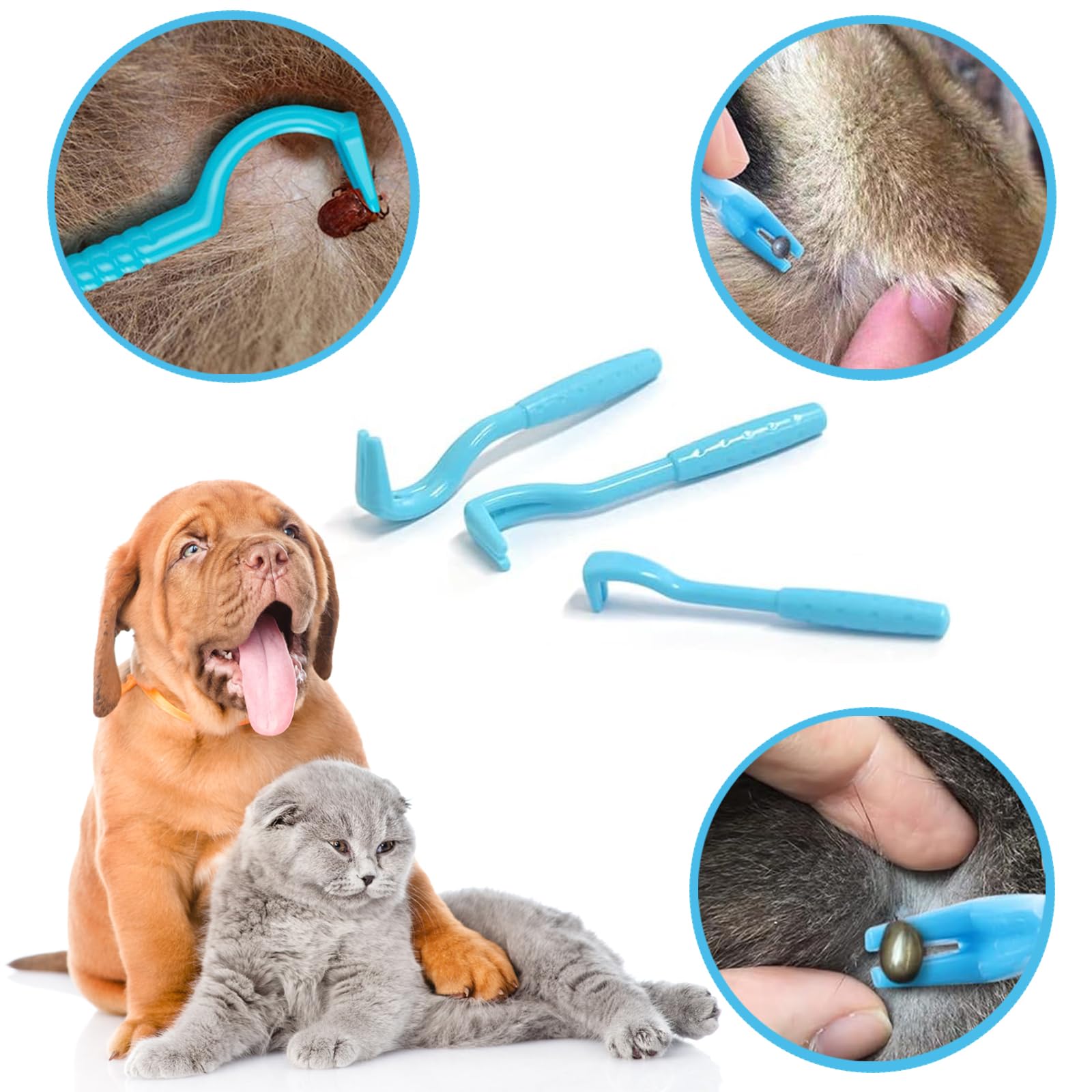 Tire-tiques Sans Douleur RLBSL - Lot De 3 Pinces Crochet (bleu) Pour Chien Et Chat