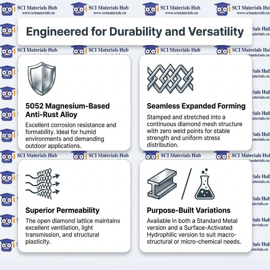 Generic Aluminum Diamond Mesh and Hydrophilic Aluminum Diamond Mesh (Hydrophilic Aluminum Diamond Mesh_20×50cm, Mesh Size: 1×2mm_Thickness: 0.5mm)