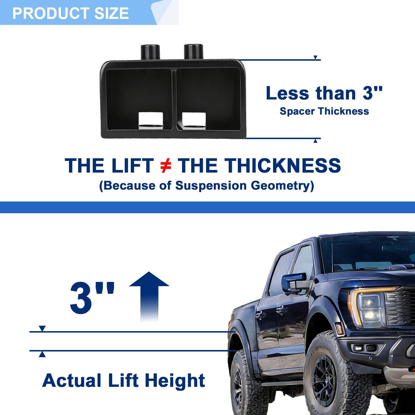 3 Inches Rear Lift Block Kits Compatible with 2004-2022 Ford F-150 2WD 4WD, 3'' Rear Leveling Lift with Extra Long Extended Square U-Bolts Set and Square Leaf Spring Axle Cross Block, 2PCS