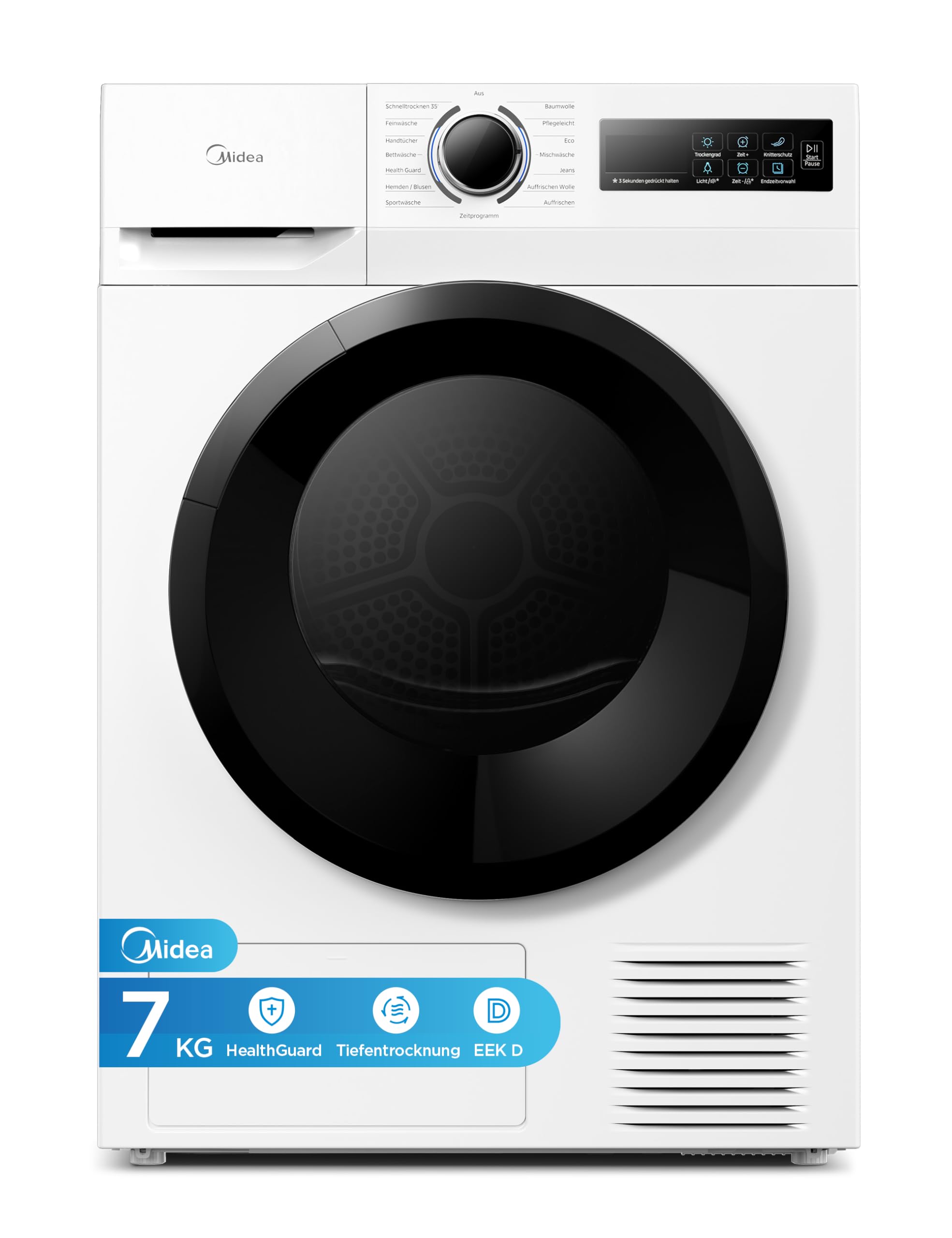 Midea MD11EH70BD Wärmepumpentrockner 7 kg Energieklasse D Schnelltrocknen 35' HealthGuard Sensor-Trocknung Weiß