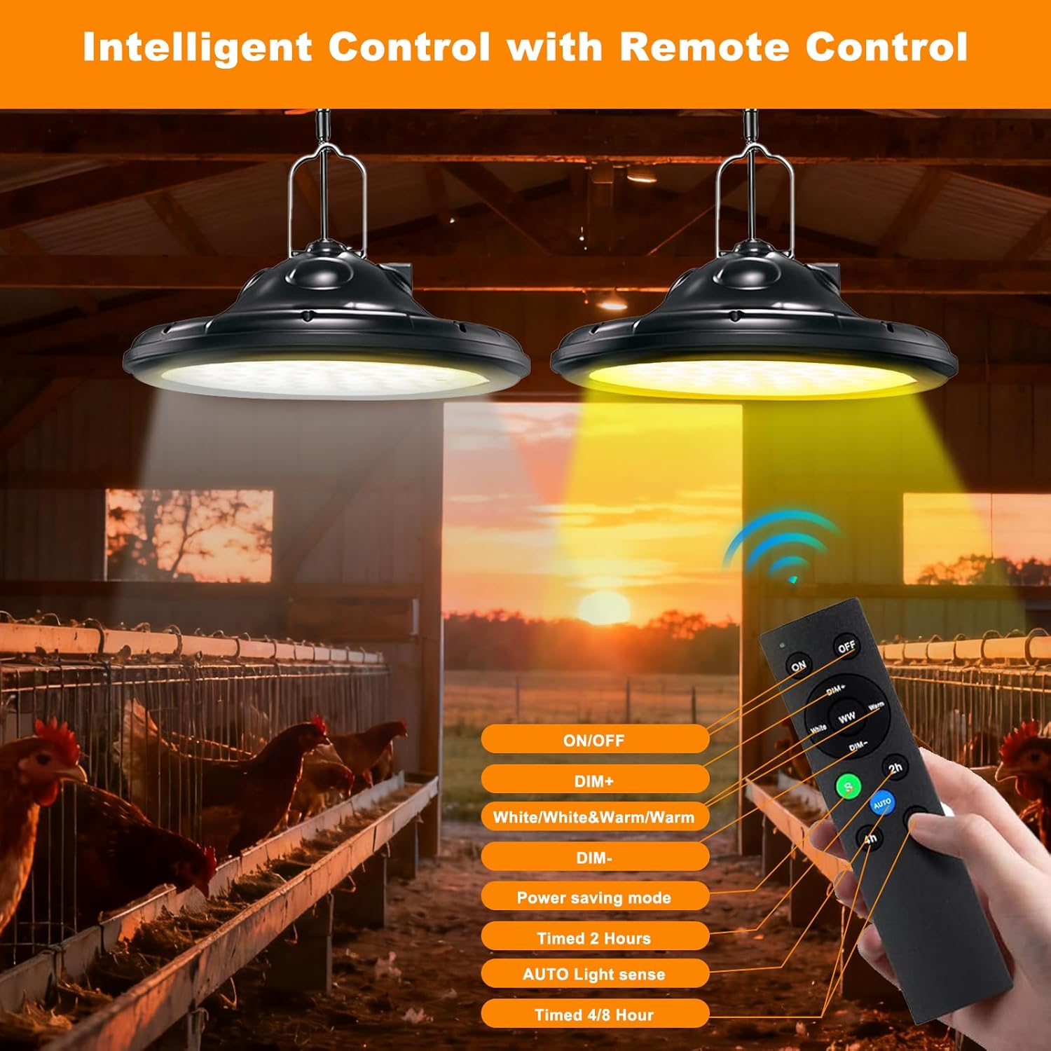 Solar Chicken Coop Light with Timer, Outdoor Solar Pendant Lights IP66 Waterproof & 16.4ft Cord, 3-Color Dimmable Shed Lights for Sheds, Chicken Coop, Farm, Stables