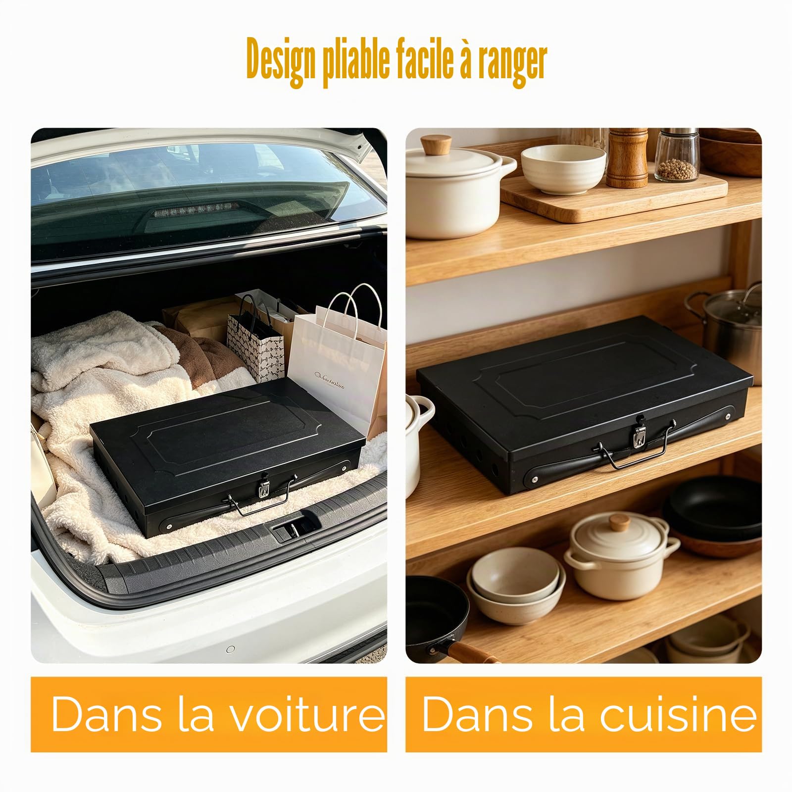 Barbecue à charbon pliable au format valise, petit barbecue de table portable avec grille et accessoires, barbecue compact en acier inoxydable pour la maison, le camping et les pique-niques