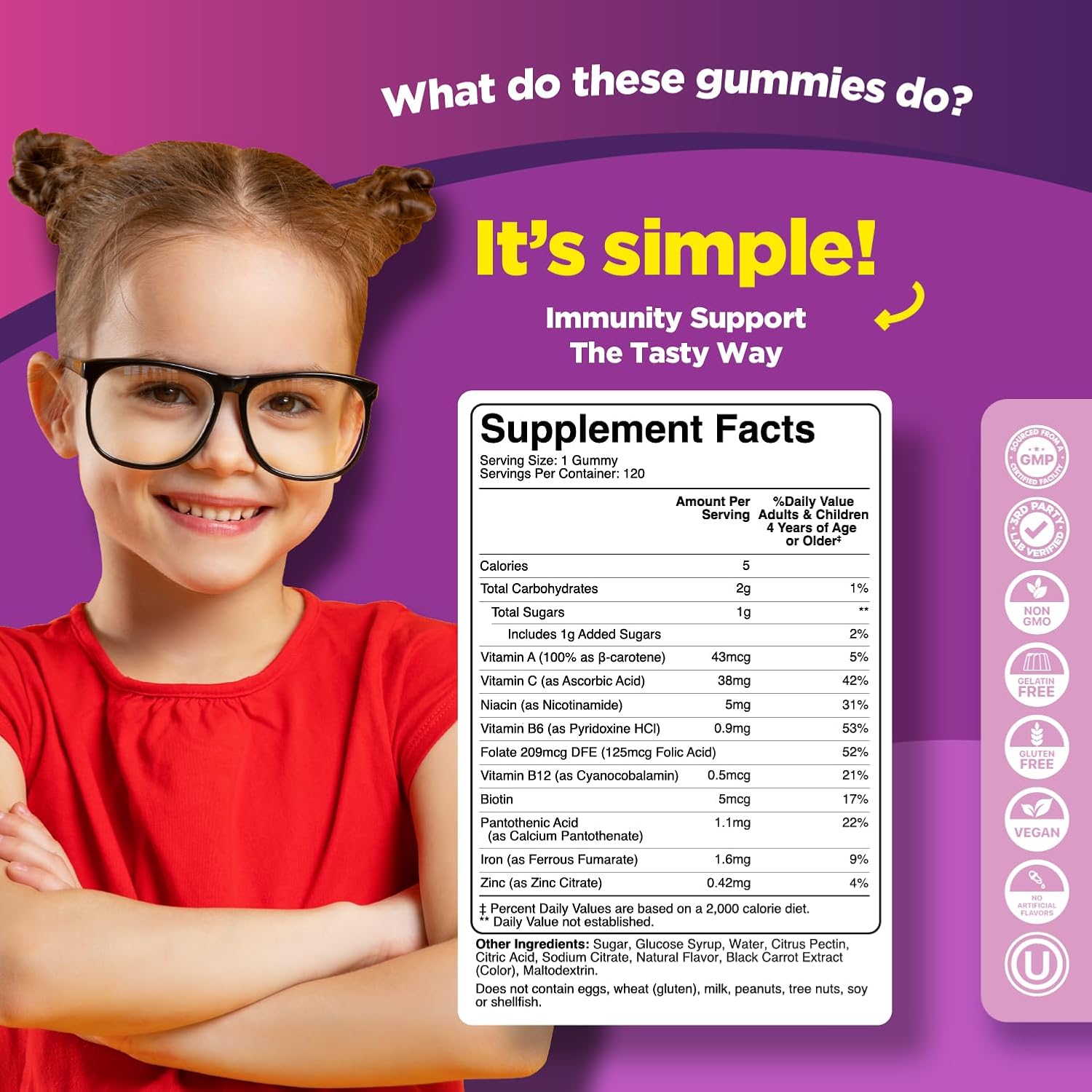Iron Gummies with Vitamin C for Kids - Blood Builder Iron Supplements for Kids with Gentle for Stronger Immunity & Energy Support - Vitamin B6, B12, A, Niacin & Folate Gummies - Vegan & GMO -120 Count