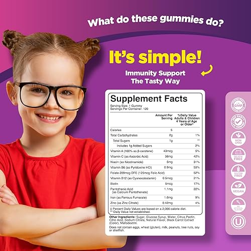 Miniatura 2 de Tasty Kids Multivitamínico con gomita de hierro  Gomitas de hierro suaves para niños y niños pequeños con vitamina C y complejo B  Suplementos de