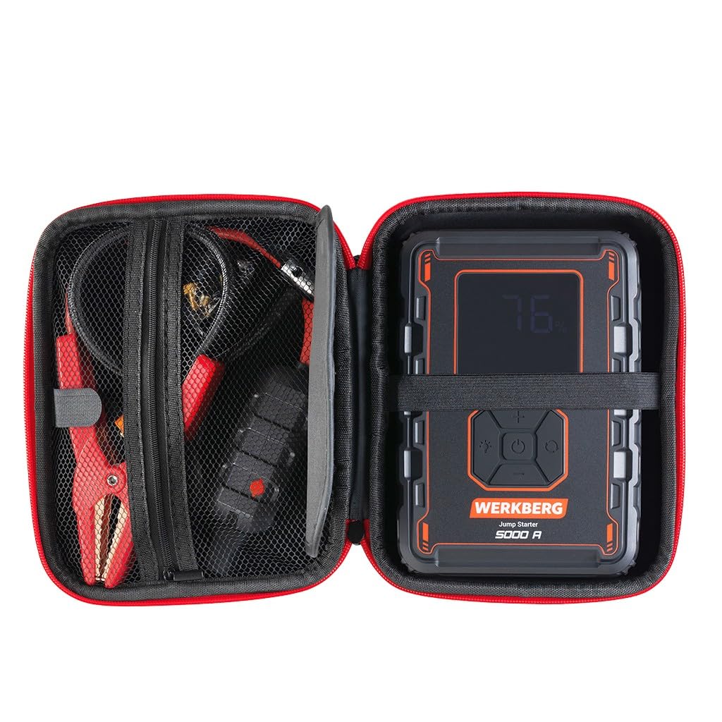 AL008 jump starter 12 V 5000A 32000 mAh z kompresorem | Kompresor 150 PSI, powerbank USB-C 18W, booster do auta, kompaktowe wymiary 188x134x56 mm