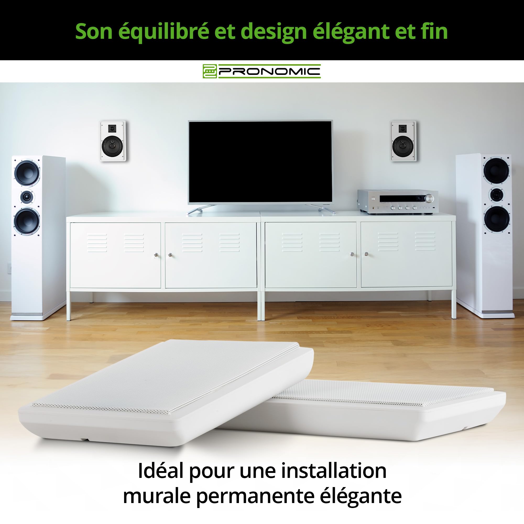 Pronomic FLS-540 WH Paire d'enceintes murales Flatpanel (Enceintes HiFi Plates, Enceinte 2 Voies, woofer 5,25"/133mm, Tweeter 1,2"/30mm, 25/50 Watts (RMS/Peak), Connexion à bornier) Blanches