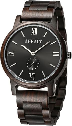 LEFTLY Reloj de pulsera de madera hecho a mano con movimiento Miyota ligero y cuarzo para hombre