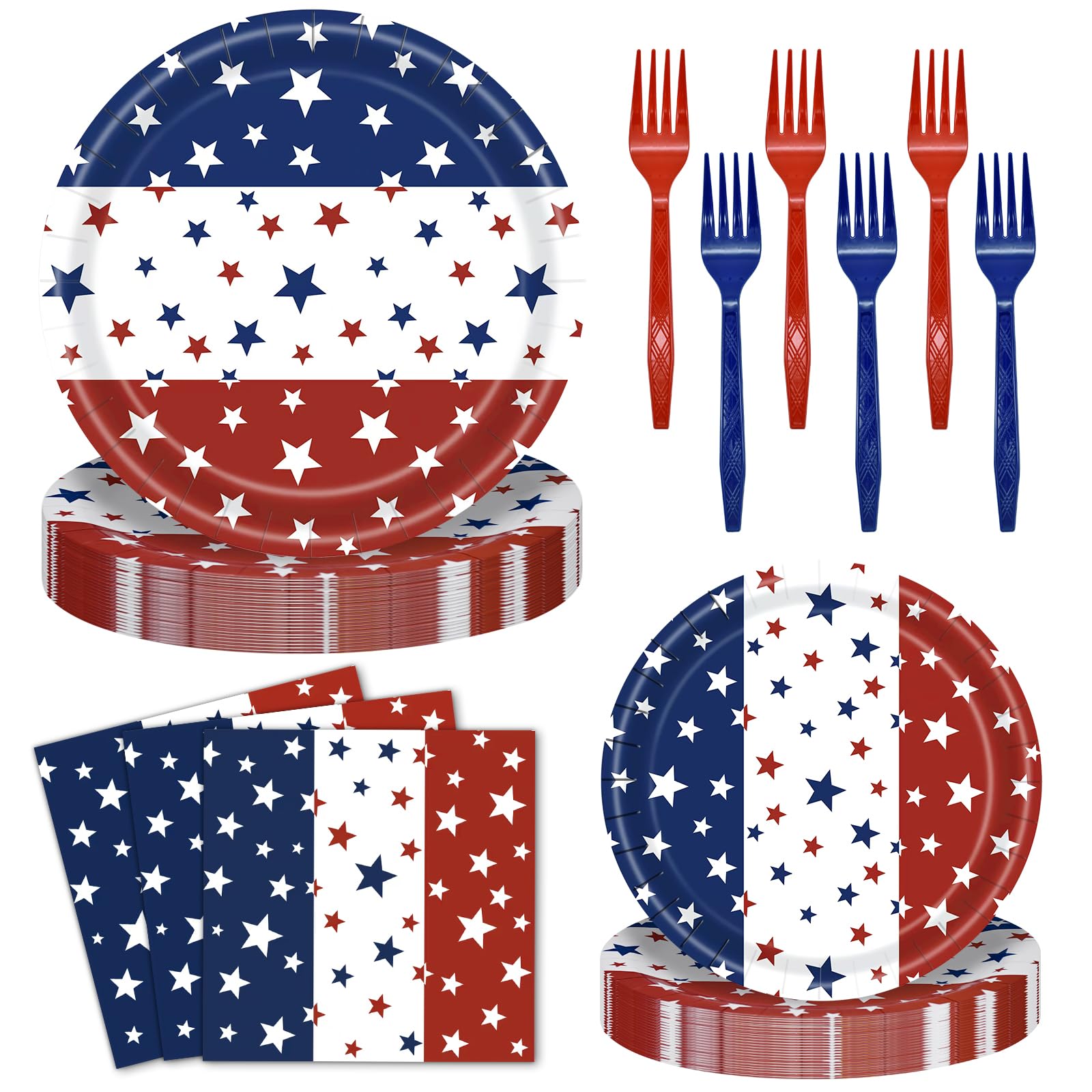 Jhfinely 96 Pieces Patriotic Plates and Napkins Set